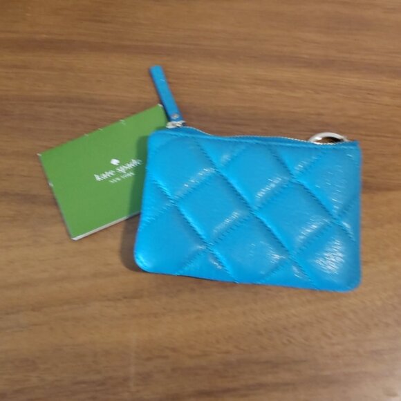 Kate Spade Aqua Gold Coast Coin Purse attached Key fob Quilted Design - Picture 6 of 6